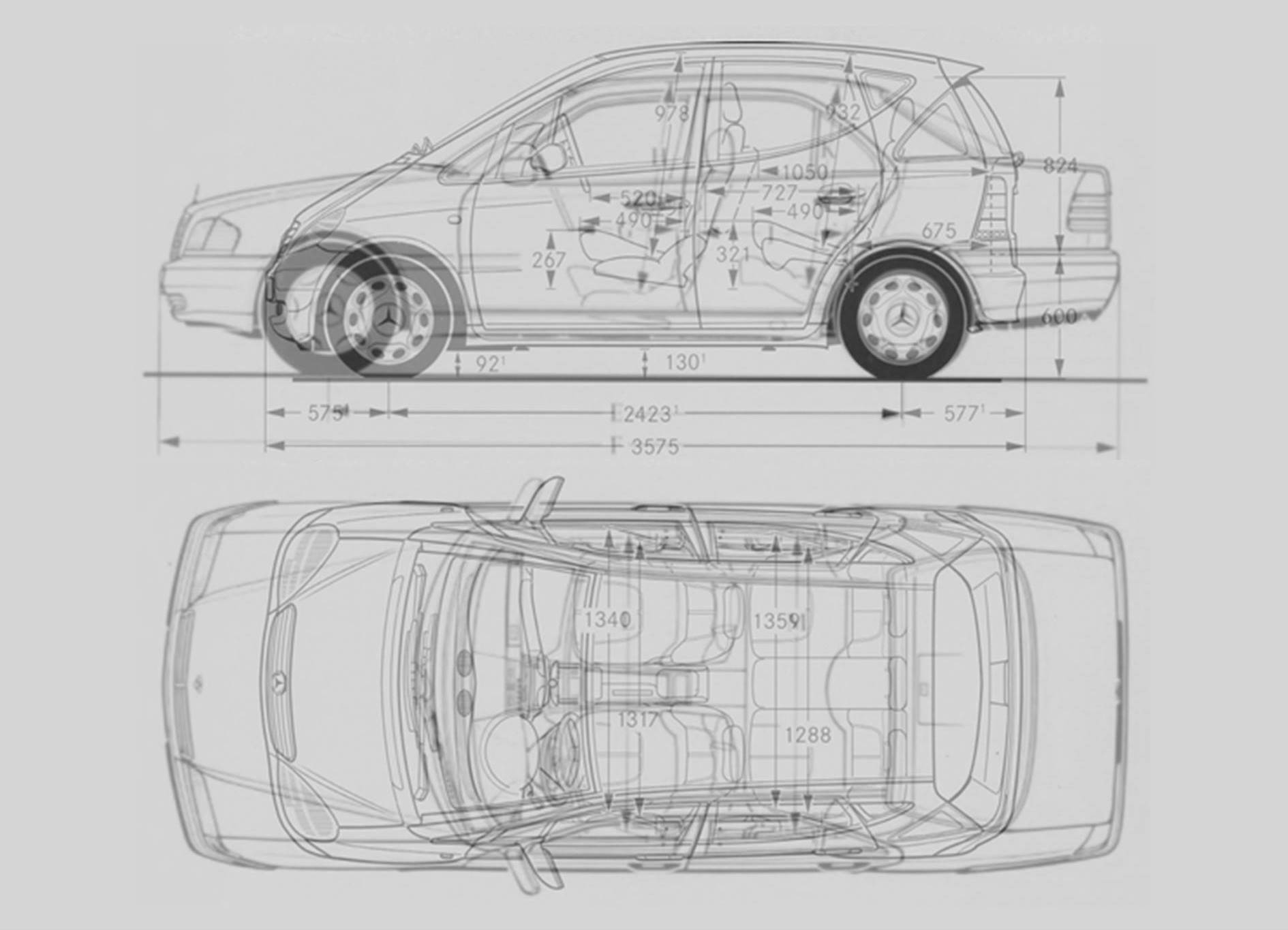 Schematic drawings with dimensions of two models superimposed