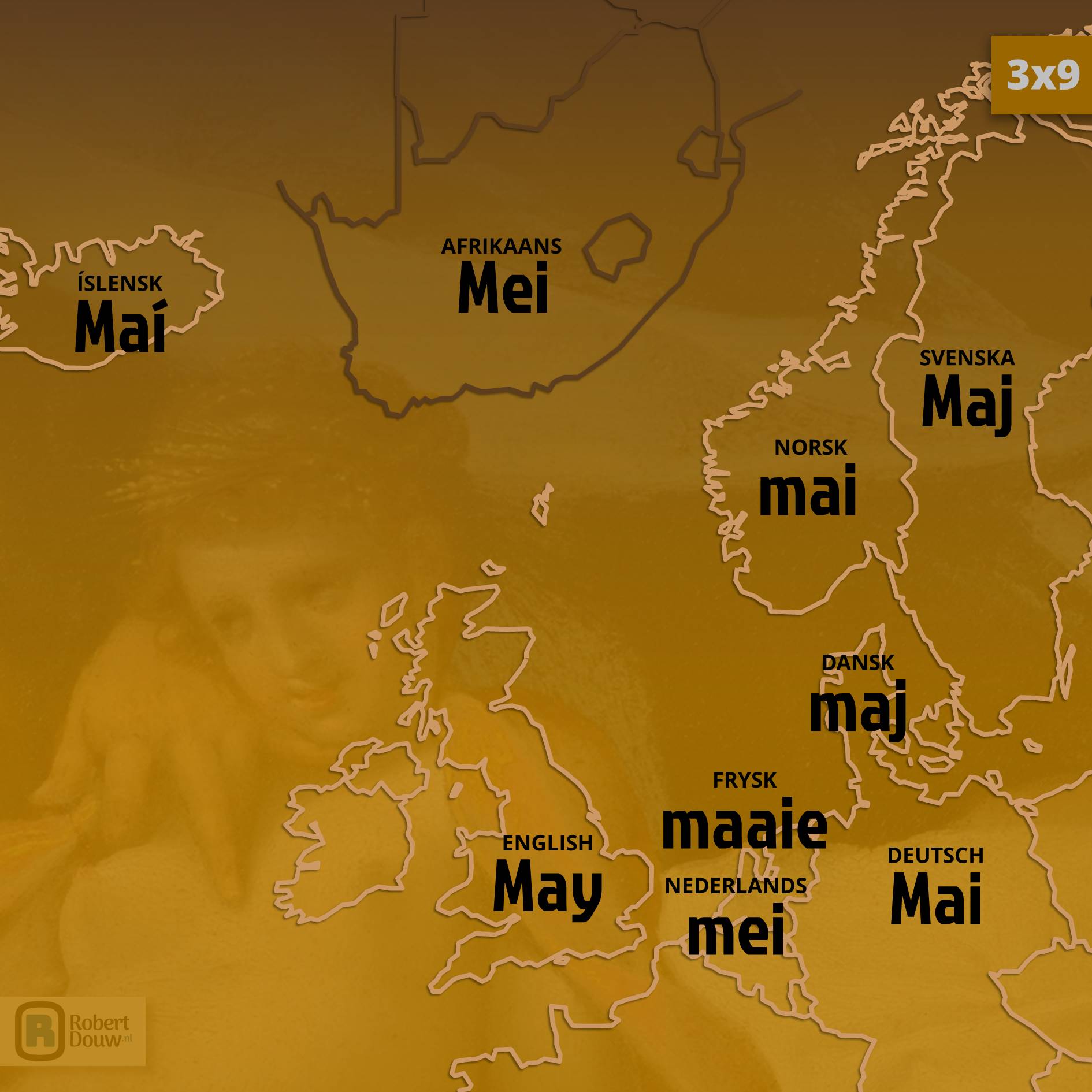 'May' in nine languages.
